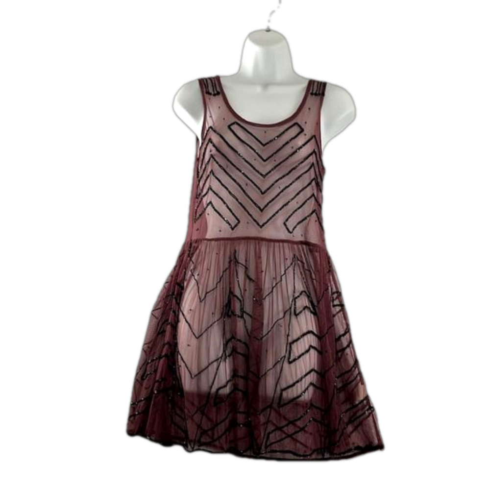 Free People Sheer Beaded Mini Dress